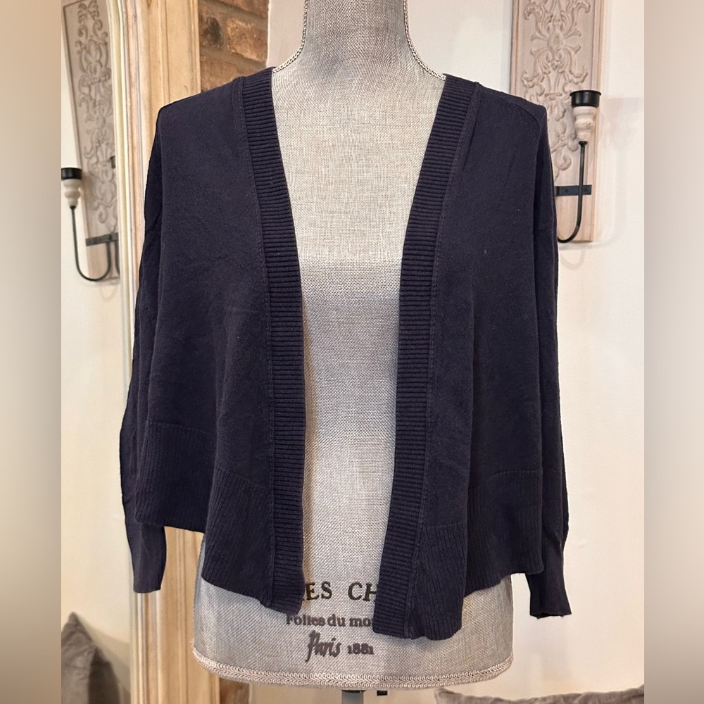 Navy crop sweater, 3/4 sleeve, Eddie Bauer size Large.